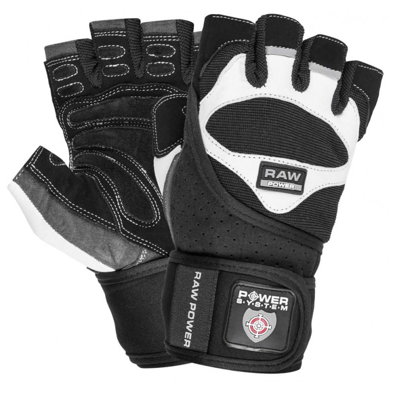 Power System Wrist Wrap Weightlifting Gloves Raw Power - White - Black - Фитнес Ръкавици