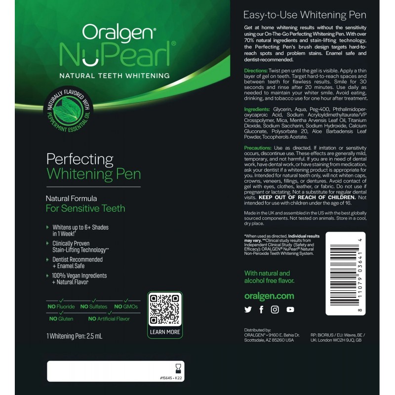 Oralgen NuPearl 32x Perfecting Teeth Whitening Pen - Писалка за Избелване на Зъби