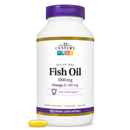 21st Century Fish Oil 1000mg Reflux Free - Enteric Coated Softgels - Омега 3 Рибено Масло