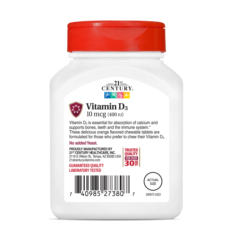 21st Century Vitamin D3 10mcg (400IU) - Chewable - Витамин D