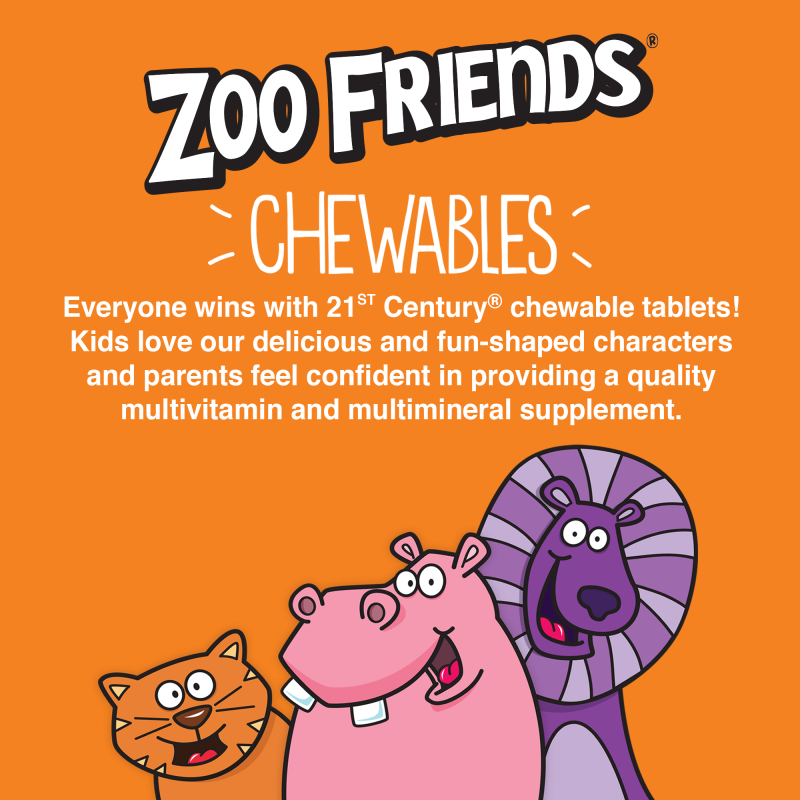 21st Century Zoo Friends Multi + Extra C Chewable - Мултивитамини за Деца