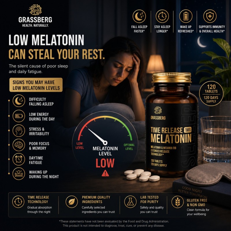 Grassberg Melatonin 1 mg Time Release | 120 Tablets