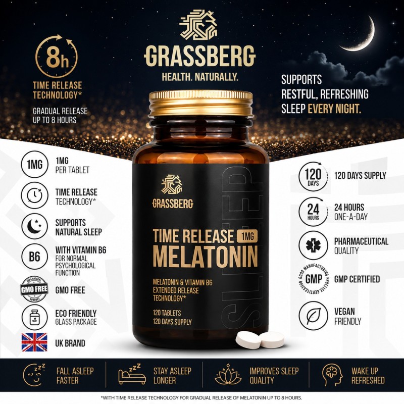 Grassberg Melatonin 1 mg Time Release | 120 Tablets