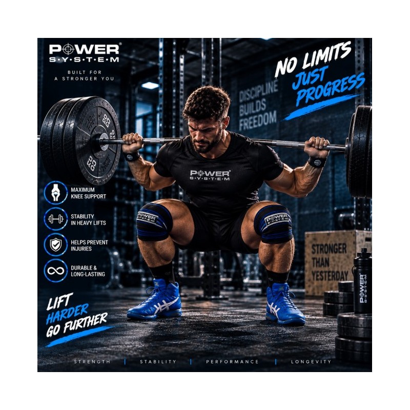 Power System Heavy Duty Knee Wraps for Squats - Blue | Бинтове за Колене